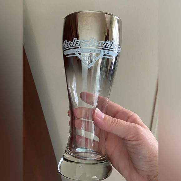 Vintage Harley Davidson Cafe Pilsner Metallic Mirror Rim Beer Glass - Picture 1 of 7